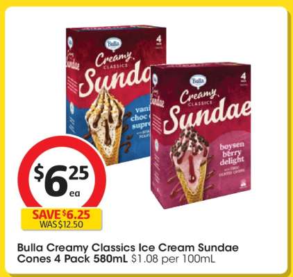 Bulla Creamy Classics Ice Cream Sundae Cones 4 Pack 580mL