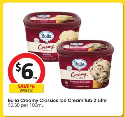 Bulla Creamy Classics Ice Cream Tub 2 Litre