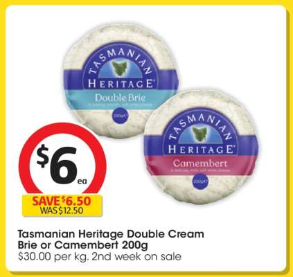 Tasmanian Heritage Double Cream Brie or Camembert 200g