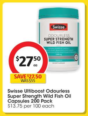 Swisse Ultiboost Odourless Super Strength Wild Fish Oil Capsules 200 Pack