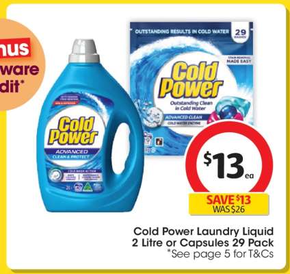 Cold Power Laundry Liquid 2 Litre or Capsules 29 Pack