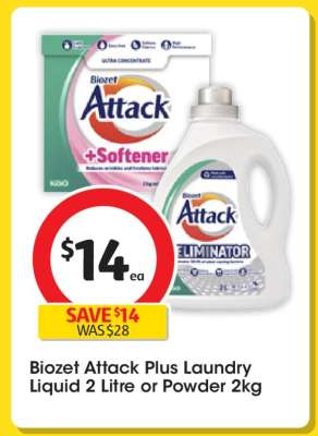 Biozet Attack Plus Laundry Liquid 2 Litre or Powder 2kg
