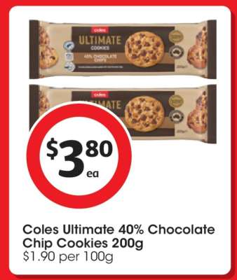 Coles Ultimate 40% Chocolate Chip Cookies 200g