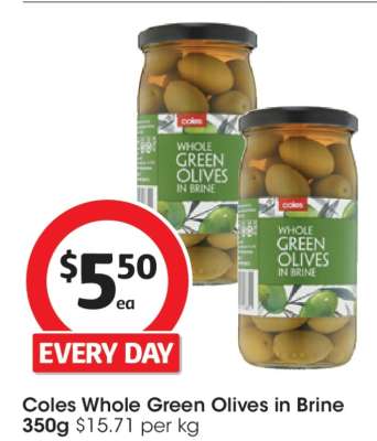 Coles Whole Green Olives in Brine