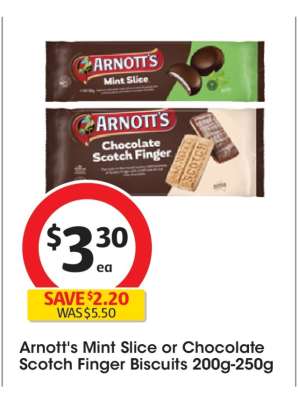 Arnott's Mint Slice or Chocolate Scotch Finger Biscuits