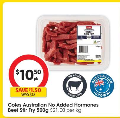 Coles Australian No Added Hormones Beef Stir Fry 500g