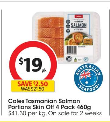 Coles Tasmanian Salmon Portions Skin Off 4 Pack 460g