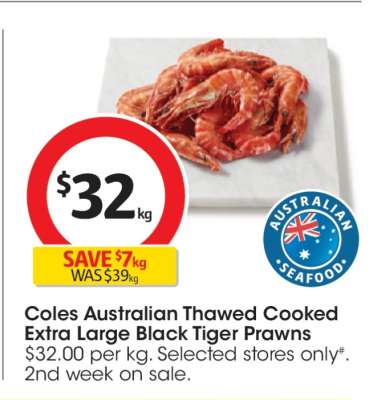 Coles Australian Thawed Cooked Extra Large Black Tiger Prawns