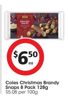 Coles Christmas Brandy Snaps 8 Pack 128g