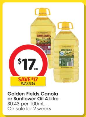 Golden Fields Canola or Sunflower Oil 4 Litre