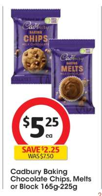 Cadbury Baking Chocolate Chips, Melts or Block 165g-225g