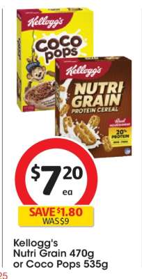 Kellogg's Nutri Grain 470g or Coco Pops 535g
