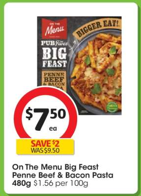 On The Menu Big Feast Penne Beef & Bacon Pasta