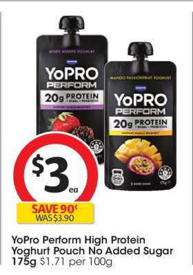 YoPro Perform High Protein Yoghurt Pouch No Added Sugar 175g