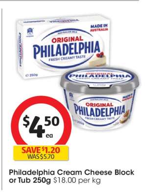 Philadelphia Cream Cheese Block or Tub 250g