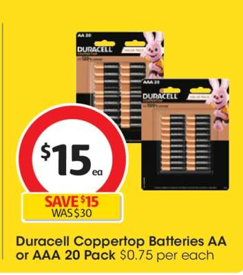 Duracell Coppertop Batteries AA or AAA 20 Pack