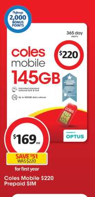 Coles Mobile $220 Prepaid SIM