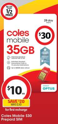 Coles Mobile $30 Prepaid SIM