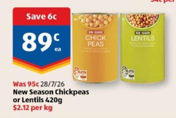 New Season Chickpeas or Lentils 420g