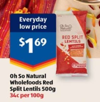 Oh So Natural Wholefoods Red Split Lentils 500g