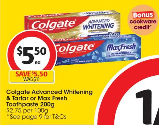 Colgate Advanced Whitening & Tartar or Max Fresh Toothpaste 200g