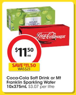 Coca-Cola Soft Drink or Mt Franklin Sparkling Water