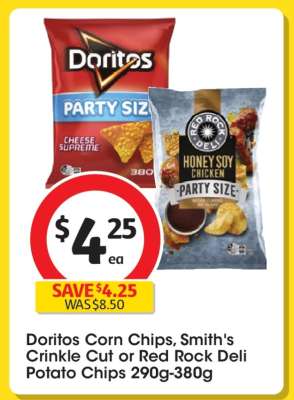 Doritos Corn Chips, Smith's Crinkle Cut or Red Rock Deli Potato Chips