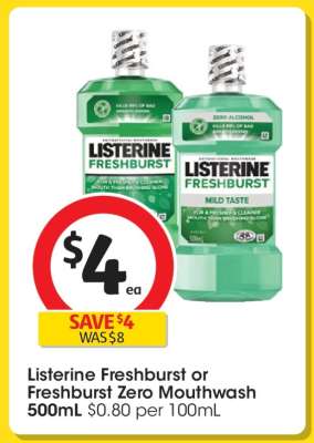Listerine Freshburst or Freshburst Zero Mouthwash 500mL