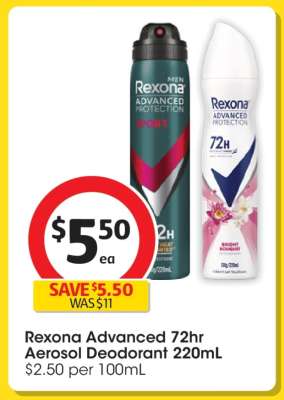 Rexona Advanced 72hr Aerosol Deodorant 220mL