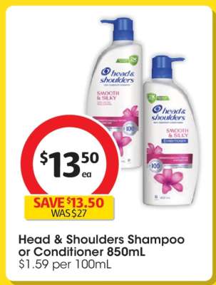 Head & Shoulders Shampoo or Conditioner 850mL