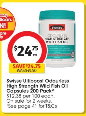 Swisse Ultiboost Odourless High Strength Wild Fish Oil Capsules 200 Pack