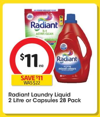 Radiant Laundry Liquid 2 Litre or Capsules 28 Pack