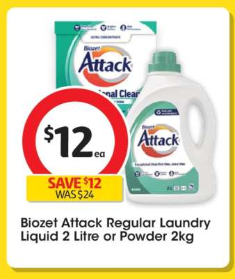 Biozet Attack Regular Laundry Liquid 2 Litre or Powder 2kg