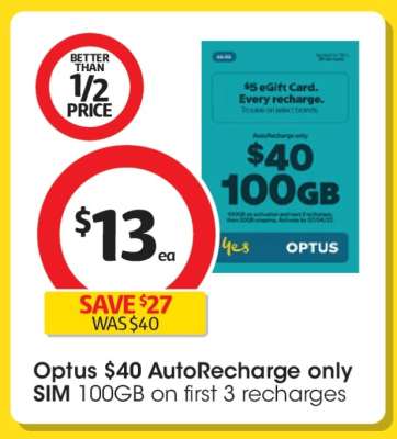 Optus $40 AutoRecharge only SIM