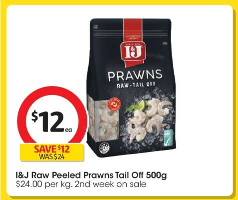 I&J Raw Peeled Prawns Tail Off 500g
