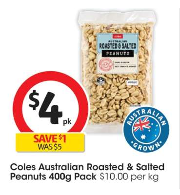 Coles Australian Roasted & Salted Peanuts 400g Pack
