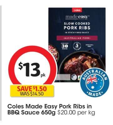 Coles Made Easy Pork Ribs in BBQ Sauce 650g