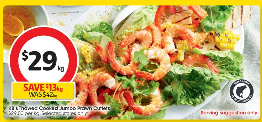 KB's Thawed Cooked Jumbo Prawn Cutlets