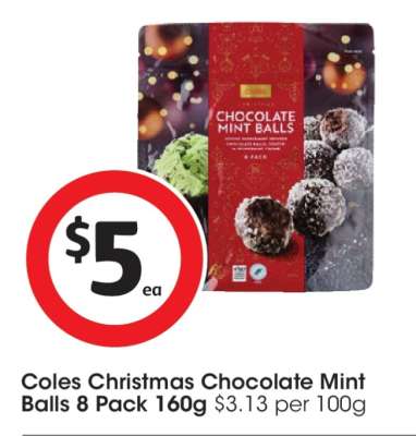 Coles Christmas Chocolate Mint Balls 8 Pack
