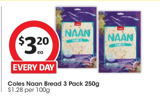 Coles Naan Bread 3 Pack 250g