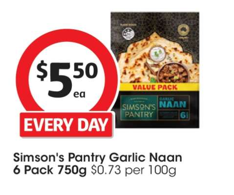 Simson's Pantry Garlic Naan 6 Pack