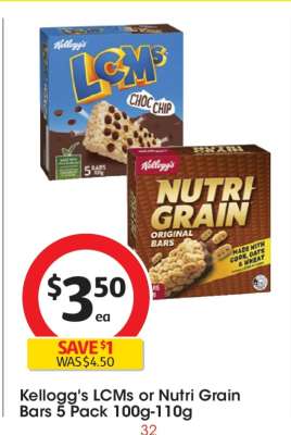 Kellogg's LCMs or Nutri Grain Bars 5 Pack 100g-110g