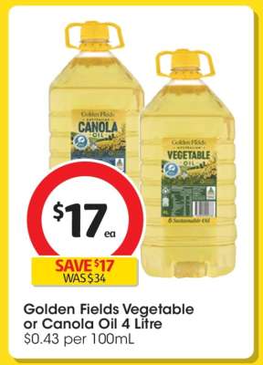 Golden Fields Vegetable or Canola Oil 4 Litre