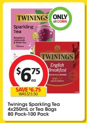 Twinings Sparkling Tea 4x250mL or Tea Bags 80 Pack-100 Pack