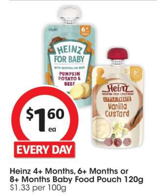 Heinz 4+ Months, 6+ Months or 8+ Months Baby Food Pouch 120g