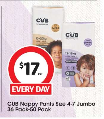 CUB Nappy Pants Size 4-7 Jumbo 36 Pack-50 Pack
