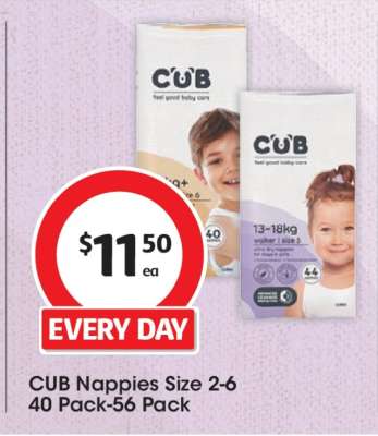 CUB Nappies Size 2-6