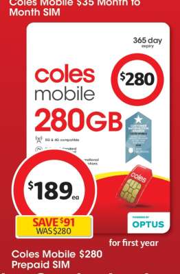Coles Mobile $280 Prepaid SIM