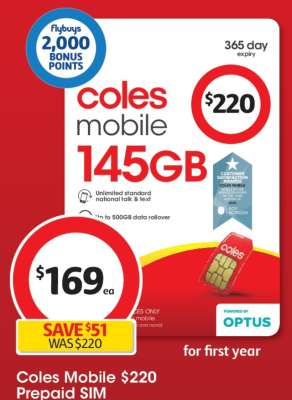 Coles Mobile $220 Prepaid SIM