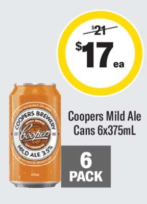 Coopers Mild Ale Cans 6x375mL